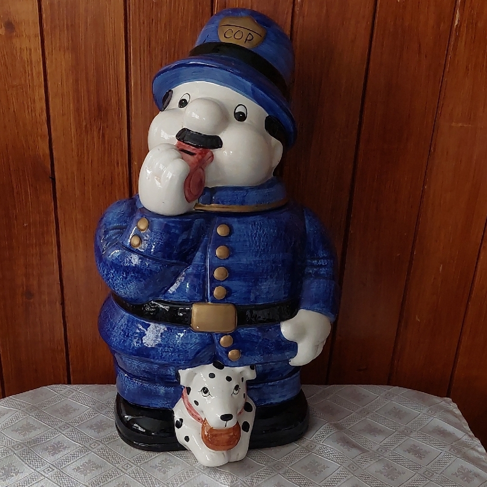 Keystone Cop Blue OCI Police Officer Cookie Jar with Dalmatian Vintage